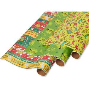 Christmas Wrapping Paper w/ Cut Lines Bundle, The Grinch (3 Rolls, 105 sq. ft.)